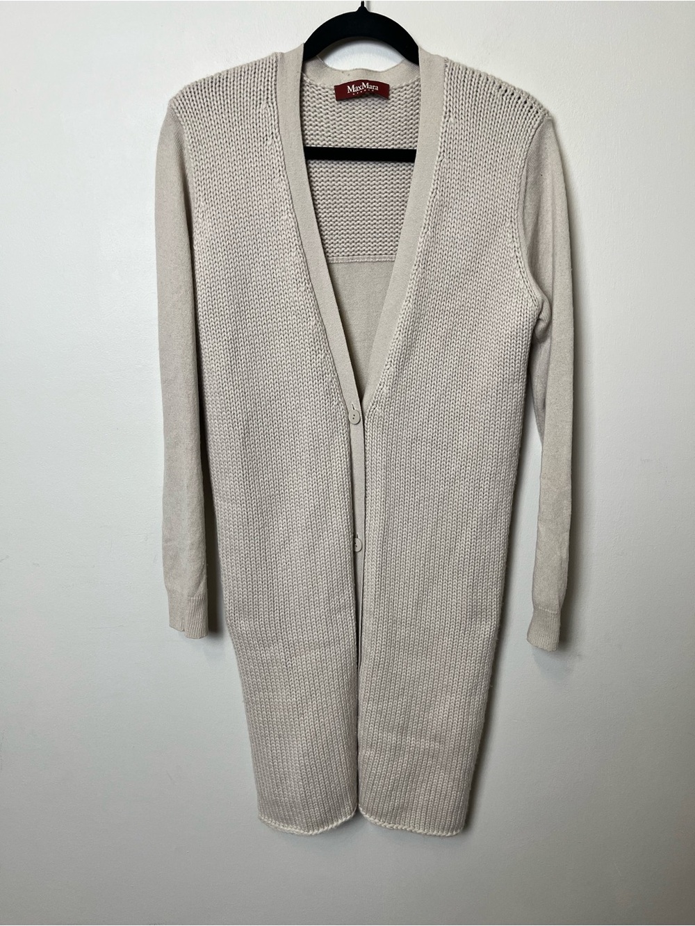 MaxMara Long Cream Knit Cashmere Blend Cardigan Sweater